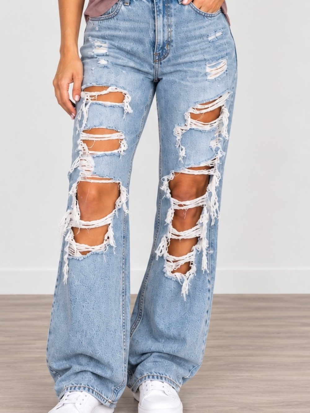 Aéropostale 90's Baggy Jeans Distressed Straight Leg Jeans Blue Size 6